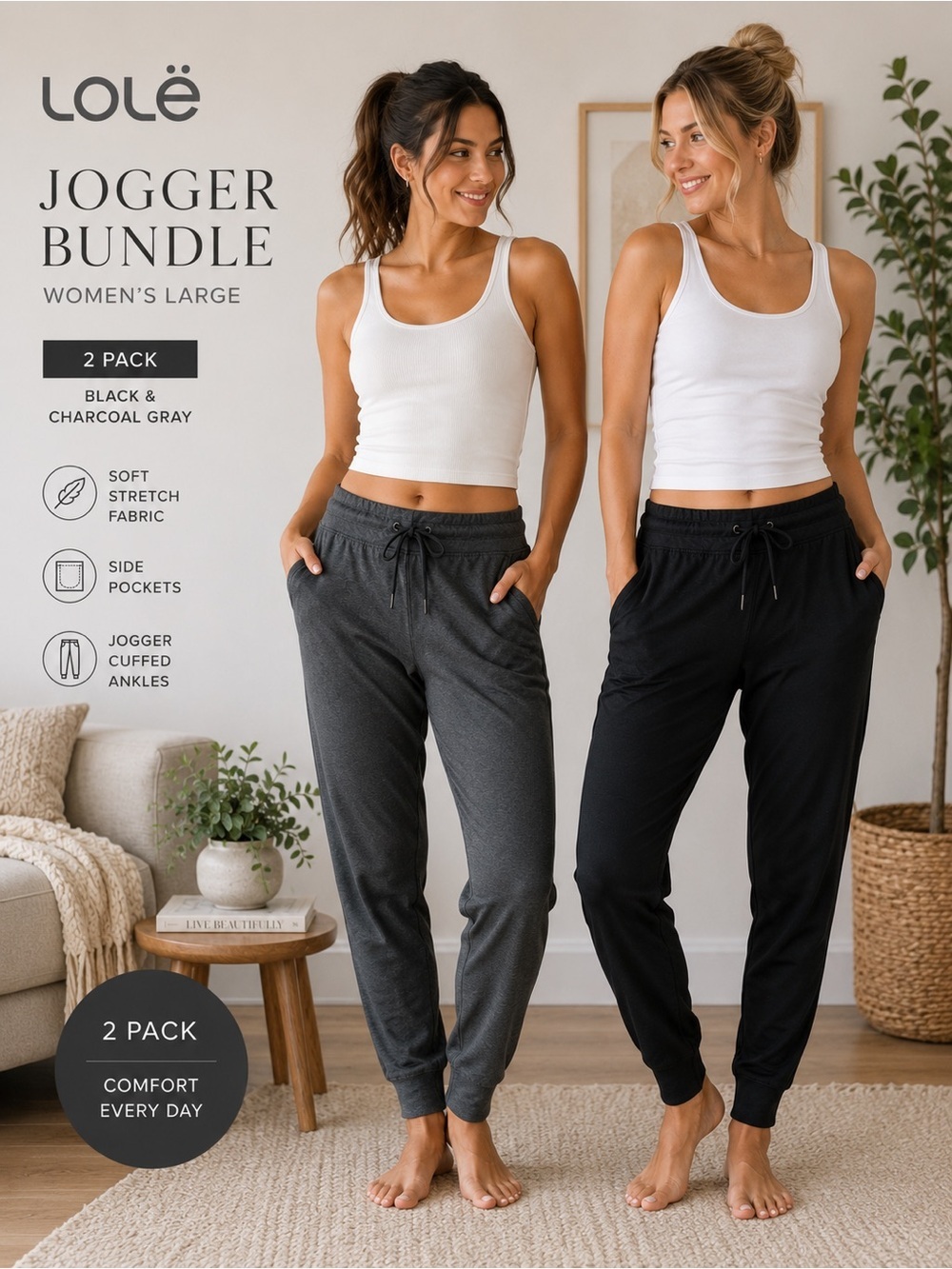 Lole Jogger Bundle Women’s Large Black & Charcoal Gray Athleisure Lounge Pants L